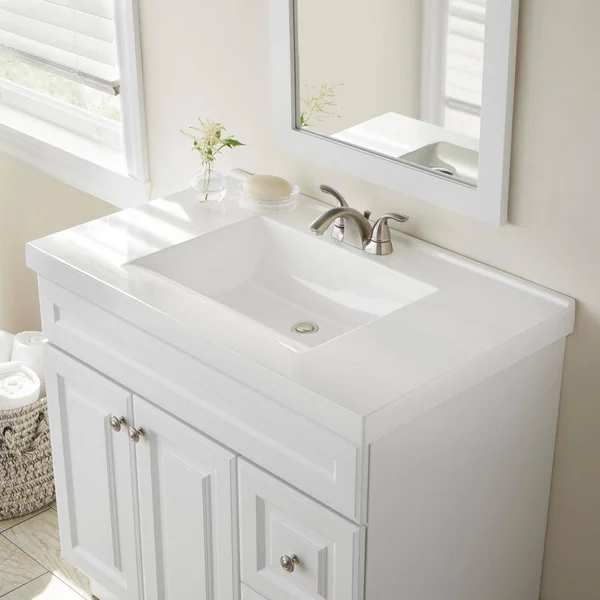 Glacier Bay 37 in. W x 22 in. D Cultured Marble Vanity Top in White with White Sink