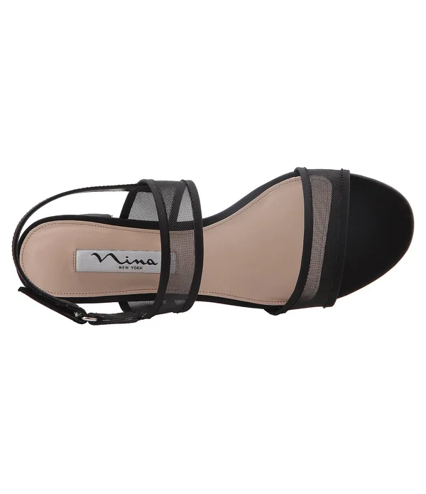 Nina Ganice Mesh Satin Block Heel Dress Sandals - Womens, 6.5M, Black