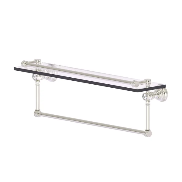 Allied Brass Carolina Crystal Collection 22 in. Gallery Glass Shelf with Towel Bar in Satin Nickel