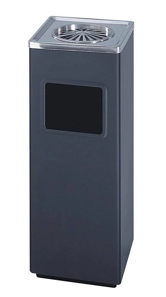 Safco Ash &n Trash Sandless Urn - Square, Stainless Steel, 3gal, Black-Chrome