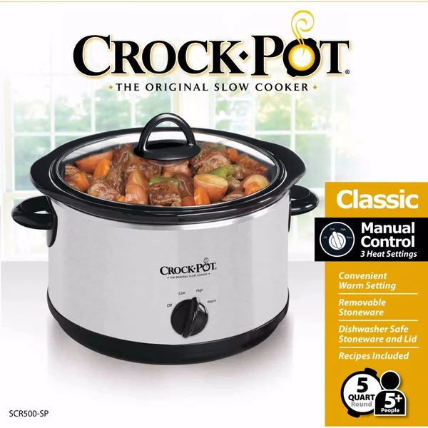 Crock-pot Scr503sp 5-Quart Smudgeproof Round Manual Slow Cooker with Dipper