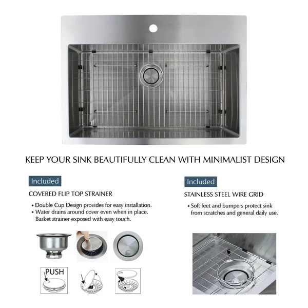 Transolid Diamond 32-in 16 Gauge Super Dual Mount Single Bowl Kitchen Sink