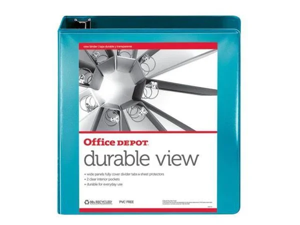 Office Depot Nonstick Round-Ring View Binder, 3in. Rings, 100% Recycled, Jeweler Blue, OD06622