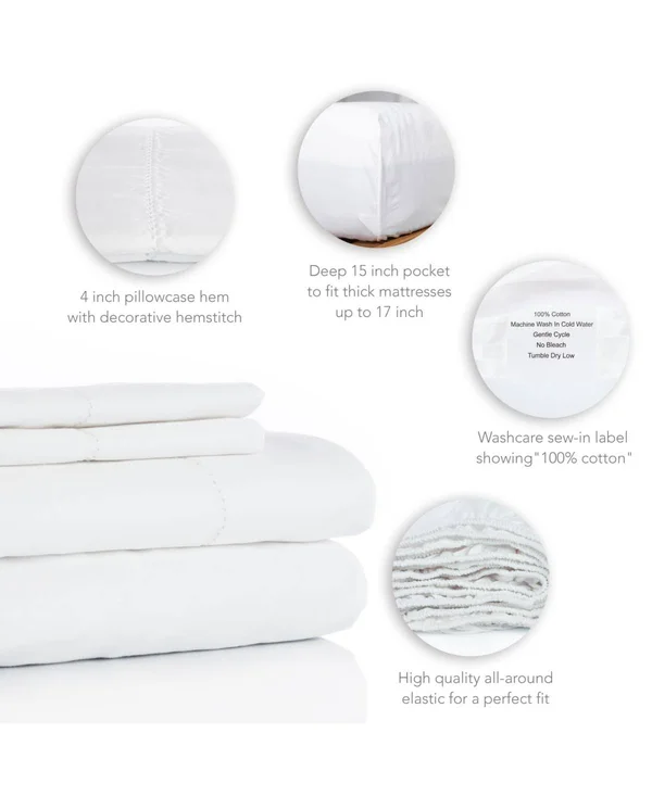Aspire Linens 400 Thread Count with hemstitch - 4-pc Solid King Sheet Set - Blue