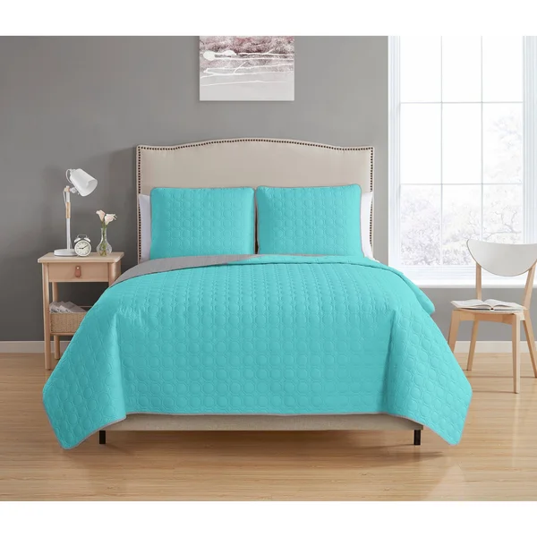 MHF Home Bethany Reversible 3-Piece Quilt Set - Size: King, Green