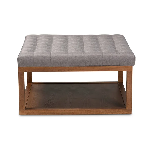 Baxton Studio Alvere Modern and Contemporary Fabric Upholstered Walnut Finished Cocktail Ottoman Grey