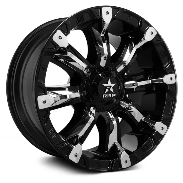 RBP 94R 20x9.0 6x139.7 BP - 4.5 BS -12mm Offset 78mm CB (Hub Centric) Black w/Chrome Inserts Wheel - 94R-2090-82-12BP