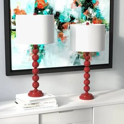 Rimini 31x22 Table Lamp Set Everly Quinn Base Color: Chinese Red