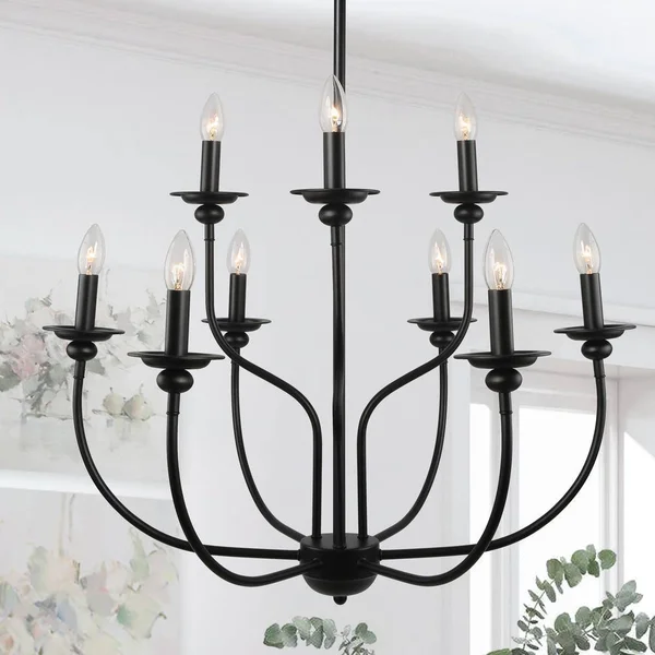 LNC Modern Farmhouse Dining Room Chandelier 9-Light Black Large Island Candlestick Chandelier Pendant with Two-Tier Design A0323