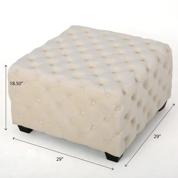 Noble House Jaymee Ivory Velvet Ottoman