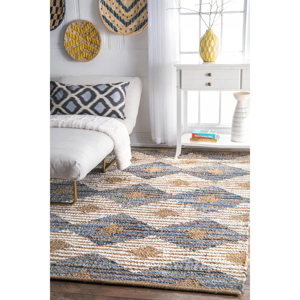 nuLOOM Ivory Handmade Braided Natural Fiber Jute Diamonds Area Rug - 2& 6x22 x 6& Runner - Off-White