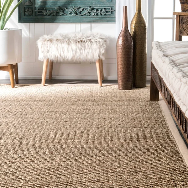 nuLOOM Handmade Fiber Cotton Border Seagrass Area Rug - 8& Square - Beige