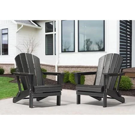 Westin Outdoor 2001010-2 Outdoor Folding Plastic Adirondack Chair Black - Set of 2