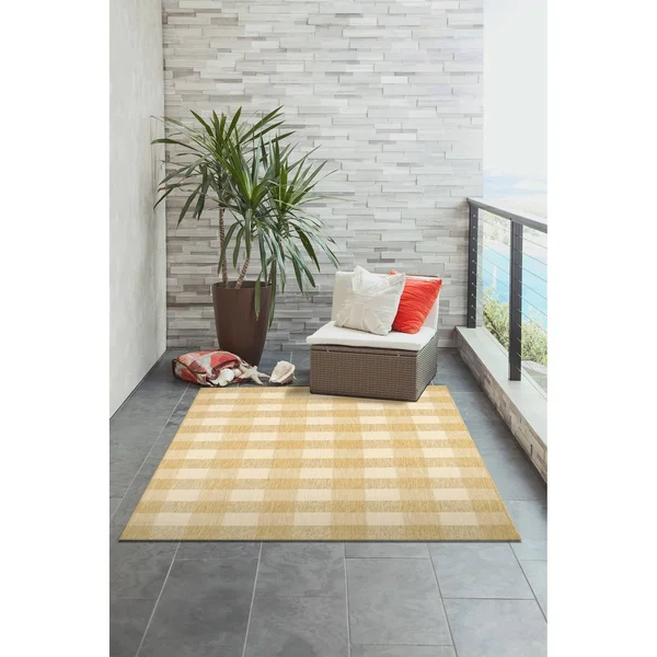 Trans Ocean Portofino Texture Plaid Area Rug - Black, 7&10x22 x 9&10x22 Rectangle