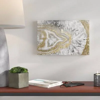 Abstract Agate Geode Crystal Crystals by Oliver Gal - Wrapped Canvas Graphic Art Print Wrought Studio Size: 10x22 H x 15x22 W x