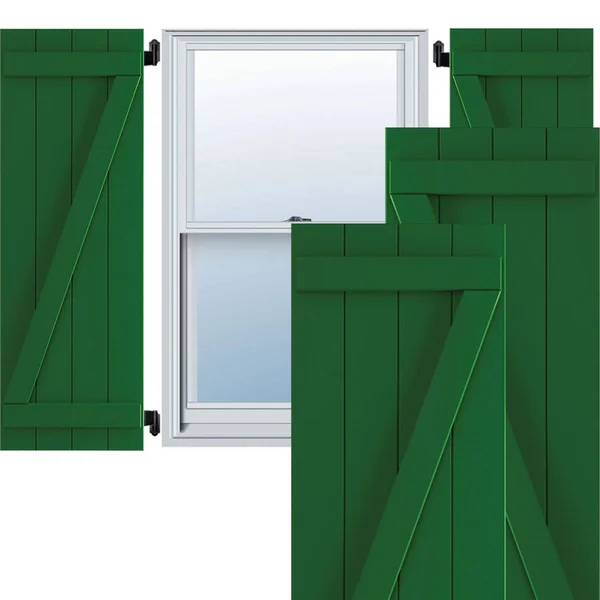 Ekena Millwork TFP102BBF21X072HG 21 1/2x22W x 72x22H True Fit PVC Four Board Joined Board-n-Batten Shutters w/Z-Bar - Viridian Gr