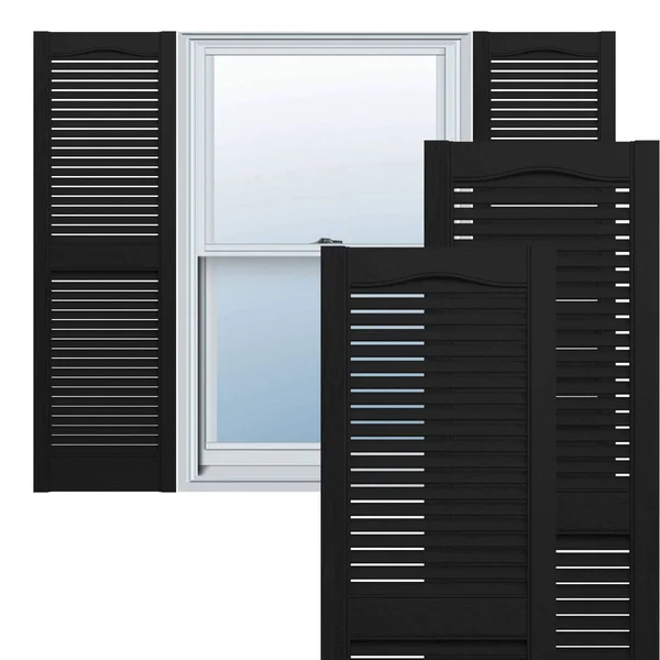 Ekena Millwork LL1S14X06700BL 14 1/2x22W x 67x22H Lifetime Vinyl, Standard Cathedral Top Center Mullion, Open Louver Shutters, w