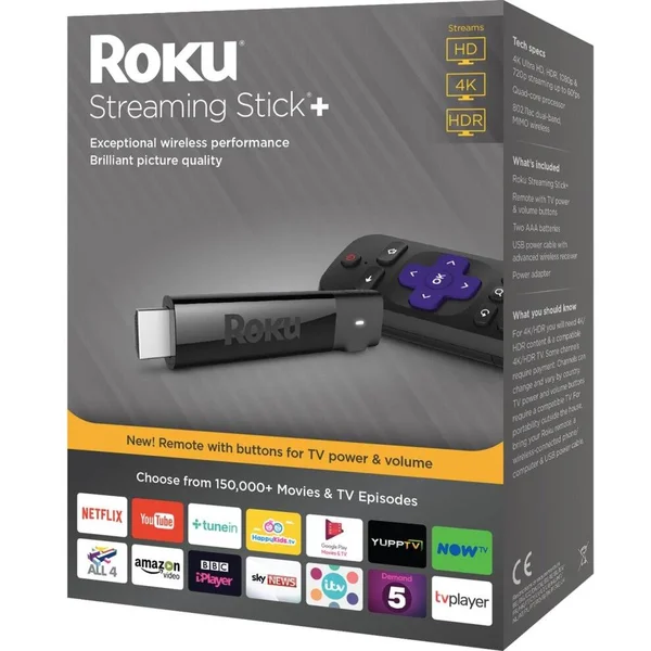 Roku Streaming Stick+ - HD/4K/HDR Streaming Media Player, Black