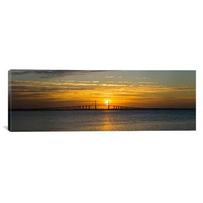 Panoramic Sunrise Over Sunshine Skyway Bridge - Tampa Bay, Florida Photographic Print on Wrapped Canvas iCanvas Size: 16x22 H x 4