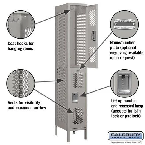 Salsbury Industries 72165TN-U 12 in. W x 78 in. H x 15 in. D Vented Metal Locker-Double Tier-1 Wide-Tan-Unassembled