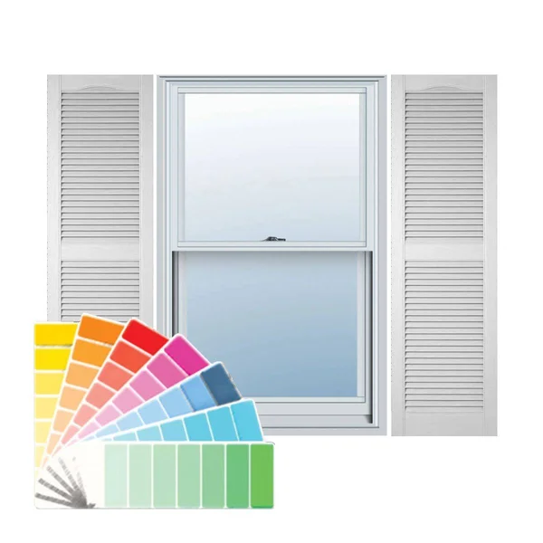 Ekena Millwork LL1S12X06000PG Lifetime Vinyl Standard Cathedral Top Center Mullion with Open Louver Shutters 12x22W x 60x22H Pai