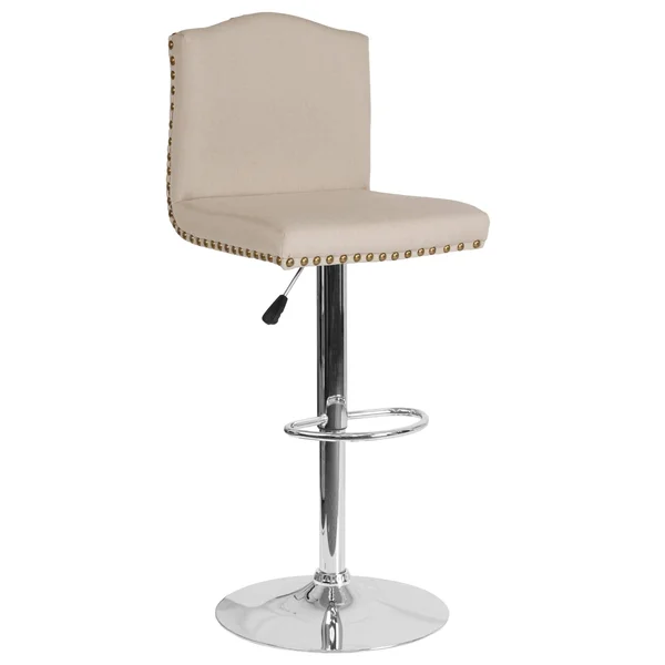 Bellagio Contemporary Adjustable Height Barstool with Accent Nail TRIM - Brown Leather