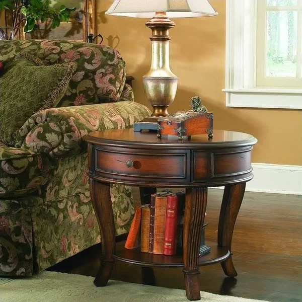 Beaumont Lane Adams Round Lamp Table in Distressed Clear Cherry
