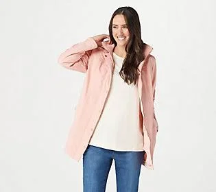 Isaac Mizrahi Live! Water Repellent Softshell Jacket w/ Hood, Size Small, Soft Pink