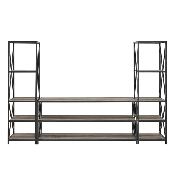 Carbon Loft Hattie 3-Piece X-Frame Entertainment Wall - Rustic Oak - Black Metal