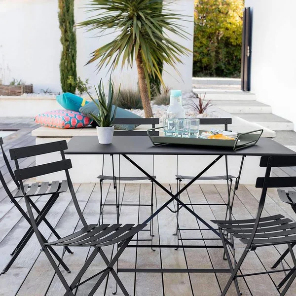 Fermob Bistro 46&& Wide Steel Rectangular Umbrella Hole Table Deep Blue - 024092 - 117 x 77 cm