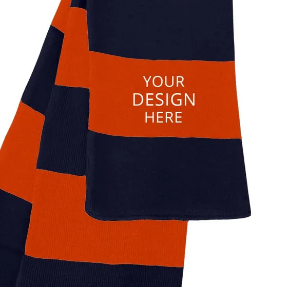 LogoSportswear Custom Embroidered Sportsman Rugby Striped Knit Scarf - Size: One Size Fits All, Navy/Orange, 69" x 7.25"