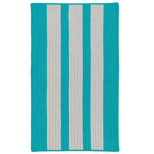 Colonial Mills Coastal Breeze Vertical-Striped Indoor/Outdoor Reversible Braided Rug (2' x 4') Melon Silver, Teal