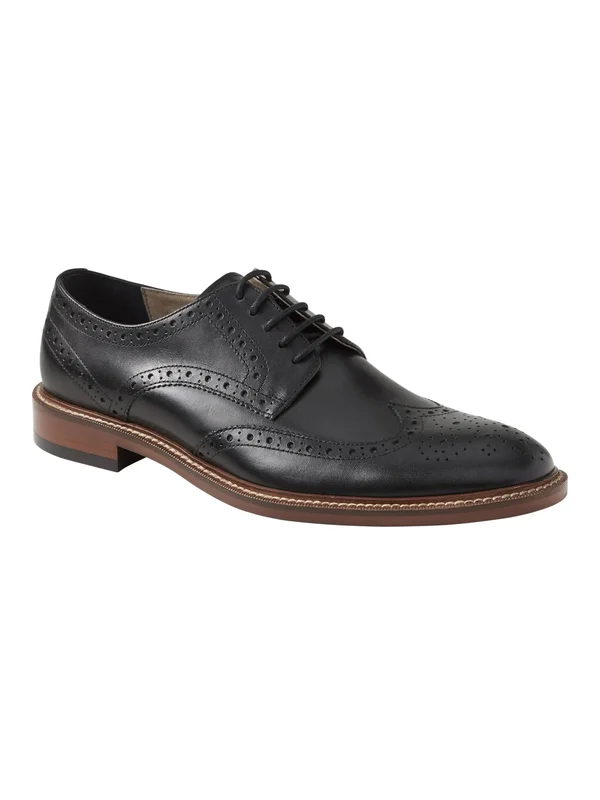 Banana Republic Men's Hadley Italian Leather Brogue Oxford Black Size 9 1/2