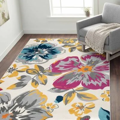 Reber Floral Cream/Gray Area Rug Ebern Designs Rug Size: Rectangle 7&6x22 x 9&5x22