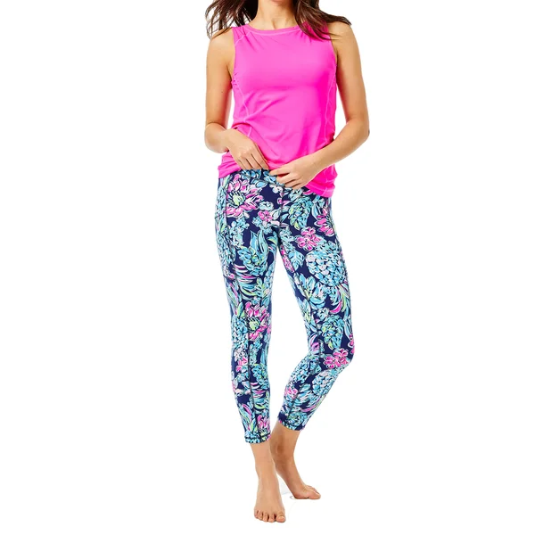 Lilly Pulitzer Womens UPF 50+ Luxletic 24x22 High Rise Weekender Midi Legging (High Tide Navy Pineapple Paradise) (Size XL)