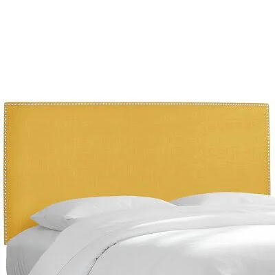 Nail Button Border Upholstered Panel Headboard Wayfair Custom Upholstery Size: Twin - Upholstery: Linen French Yellow, Nailhead F