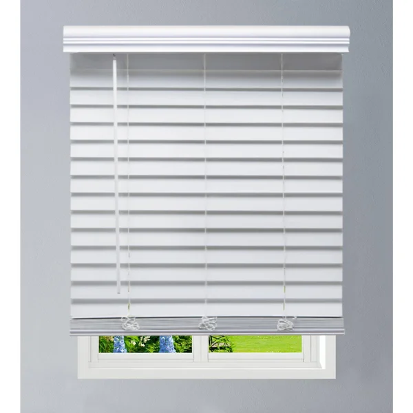 Linen Avenue Custom Cordless Outside Mount Faux Wood Blinds - 64.5 W x 72 H, White