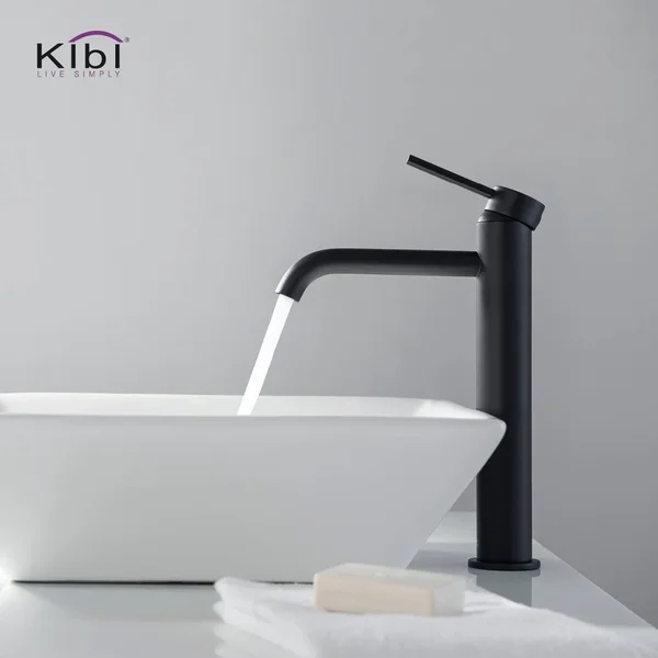 Luxury Solid Brass Single Hole Bathroom Vessel Sink Faucet with 24” EPDM Pre-Assembled Waterlines - Matte Black w/ Pop Up Drain