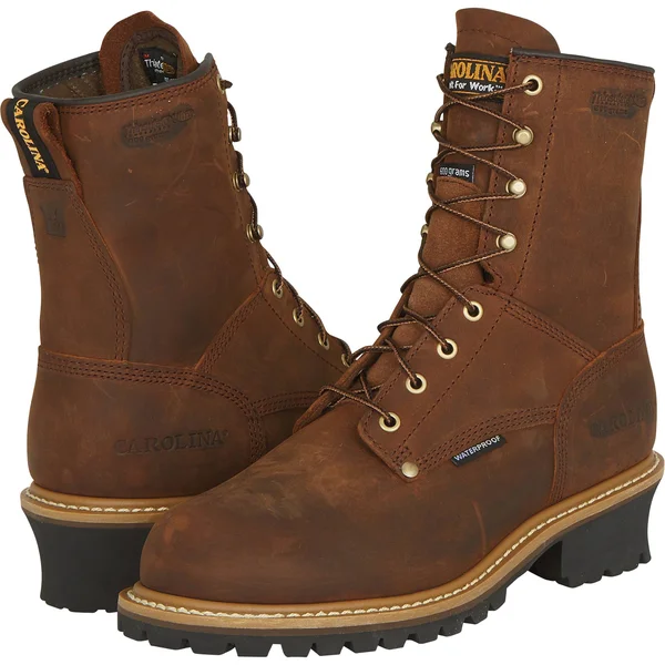 Carolina Men's 8x22 Waterproof Insulated Logger Work Boot -Brown- - 11 - D