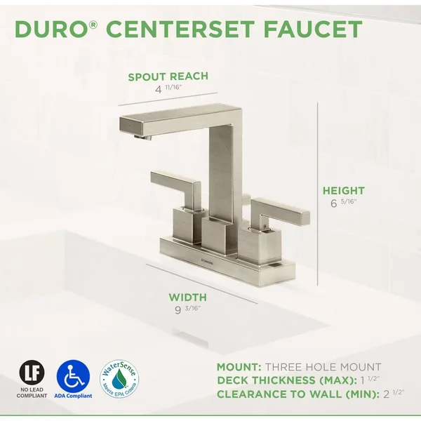 Symmons SLC-3612-STN-1.0 Duro Centerset Bathroom Faucet with Drain Assembly Finish: Satin Nickel