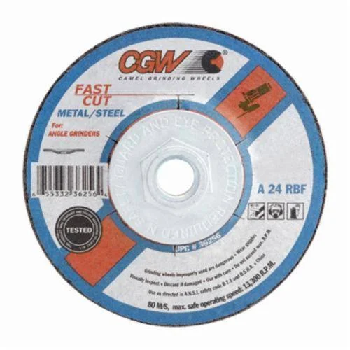 Camel Grinding Wheels 24 Grit, 5x22 Wheel Diam, 1/4x22 Wheel Thickness, 7/8x22 Arbor Hole, Type 27 Depressed Center Wheel - Coar