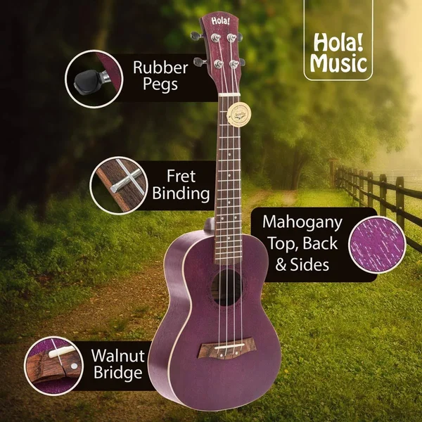 Concert Ukulele Bundle - Deluxe Series by Hola! Music (Model Hm-124pp+), Bundle Includes: 24 inch Mahogany Ukulele with Aquila Ny