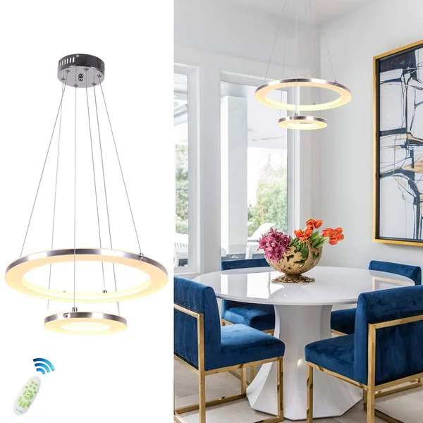 Modern Pendant Lighting, CHYING Acrylic 2-Ring 30W LED Hanging Lights Dimmable Ceiling Light Chandeliers Dimming Adjustable Heig