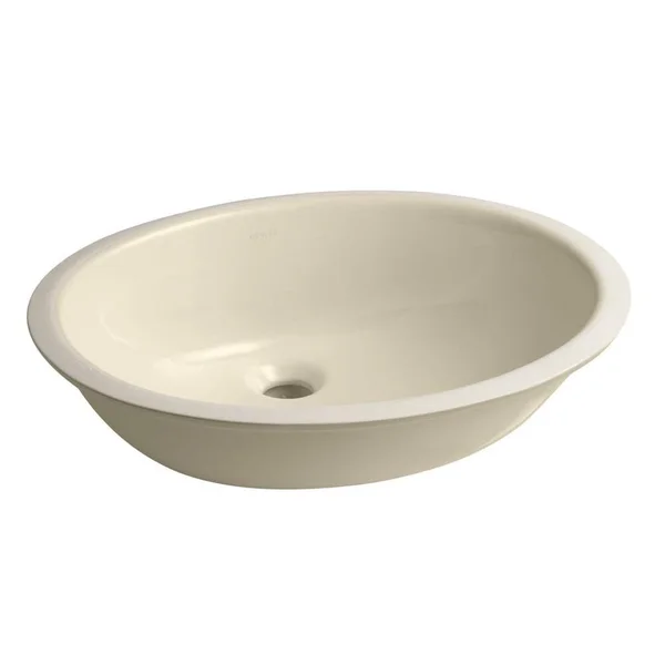 KOHLER K-2210-G-47 Caxton Oval 17x22 X 14x22 Under-Mount Bathroom Sink with Glazed Underside and Clamp Assembly - Almond