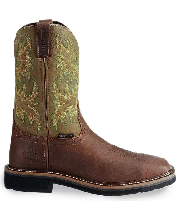 Justin Men's Stampede Driller Brown Work Boots - Steel Toe