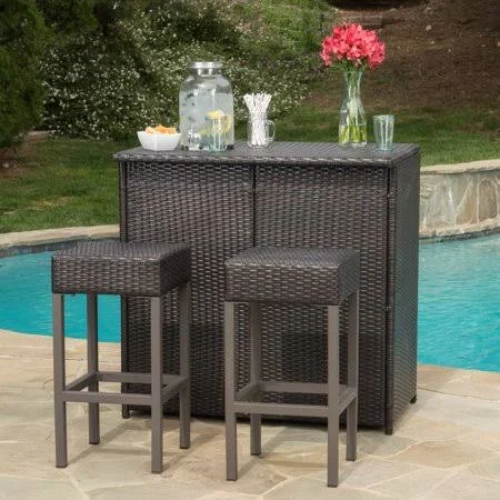 Colina Outdoor 3 Piece Wicker Bar Island Set - Multibrown, Multicolor
