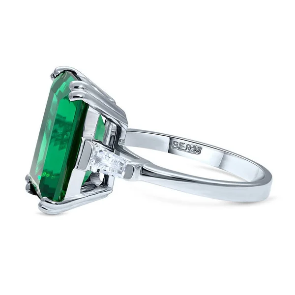 BERRICLE Sterling Silver Emerald Cut Cubic Zirconia CZ Statement Solitaire Cocktail Fashion Right Hand Ring Size 5.5 - Holiday G