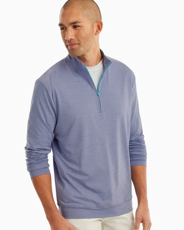 Johnnie-O Vaughn Striped 1/4 Zip Performance Pullover in Plum Crazy - Size: XL
