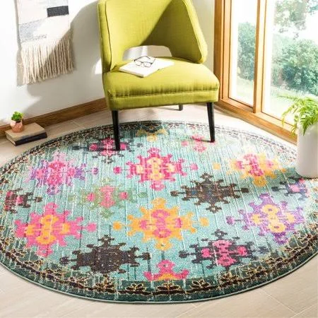 Bungalow Rose Chana Green/Pink Area Rug - Size: Round 6'7 inch