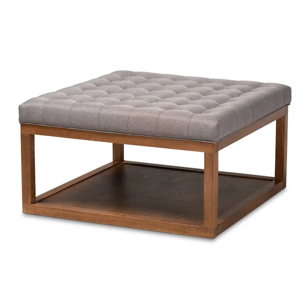 Baxton Studio Alvere Modern and Contemporary Fabric Upholstered Walnut Finished Cocktail Ottoman Grey